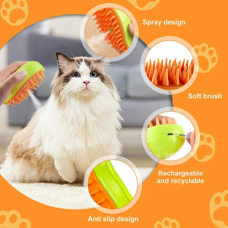 3-in-1 Dog Hair Cat Hair Brush Electric Pet Cleaning Brush Steam Spray Brush Massage Hair Removal Comb Anti Flying Brushes