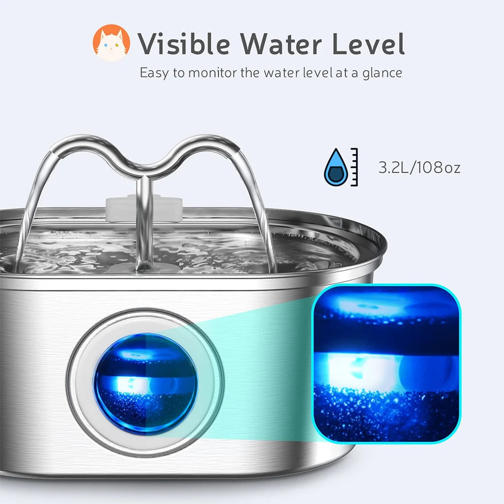 Stainless Steel Cat Or Dog Water Fountain – Hydration with a Splash of Fun!
