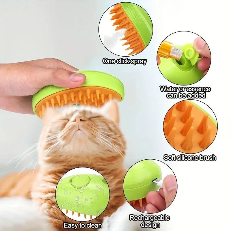 3-in-1 Dog Hair Cat Hair Brush Electric Pet Cleaning Brush Steam Spray Brush Massage Hair Removal Comb Anti Flying Brushes