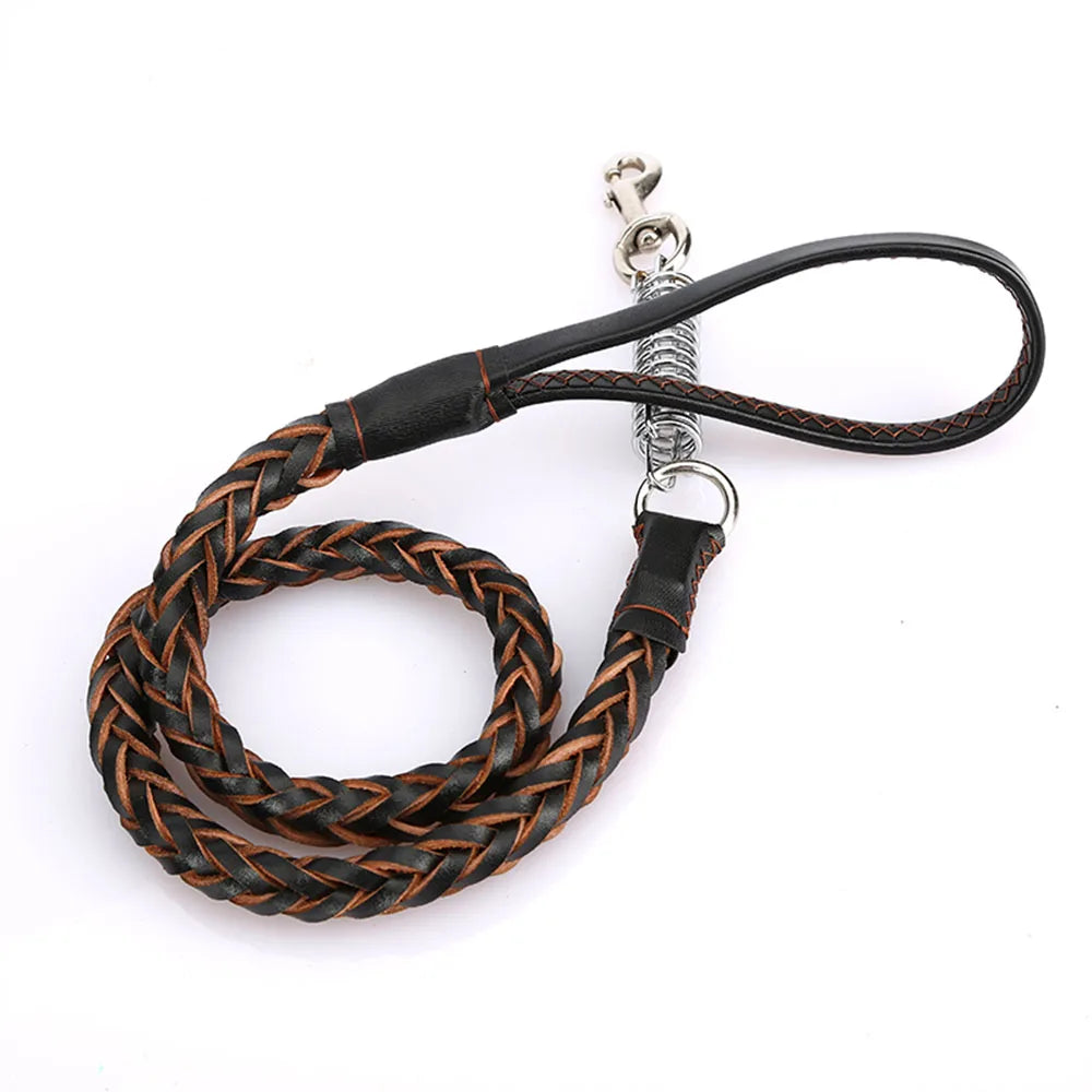 Heavy Duty Leather Dog Leash with Shock Absorption