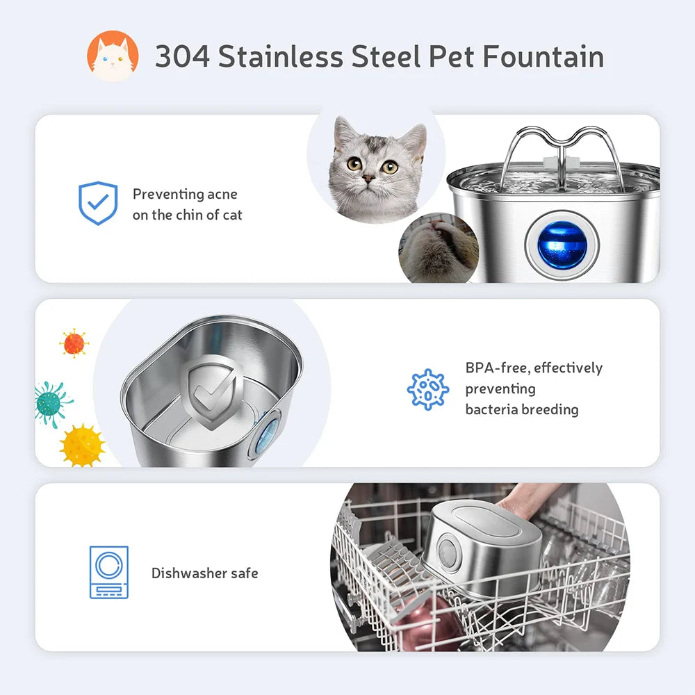 Stainless Steel Cat Or Dog Water Fountain – Hydration with a Splash of Fun!