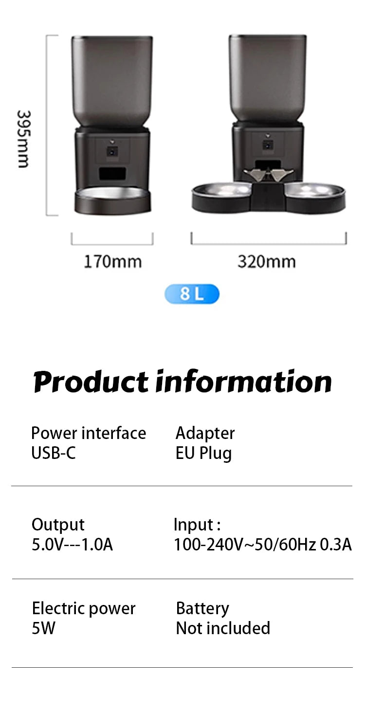 5G Automatic Cat Feeder With 1080p Camera Video WiFi Cat Food Dispenser Pet Smart Voice Recorder Remote Control Pet Auto Feeder