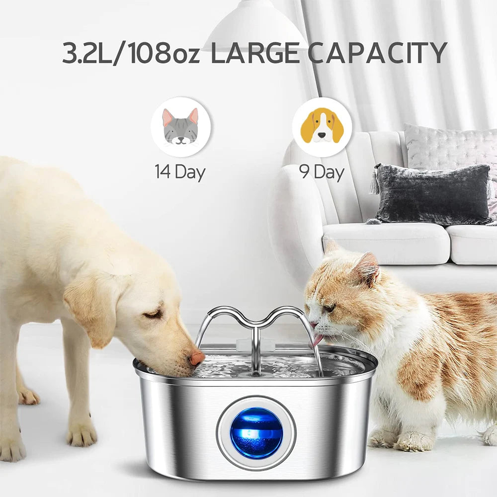 Stainless Steel Cat Or Dog Water Fountain – Hydration with a Splash of Fun!