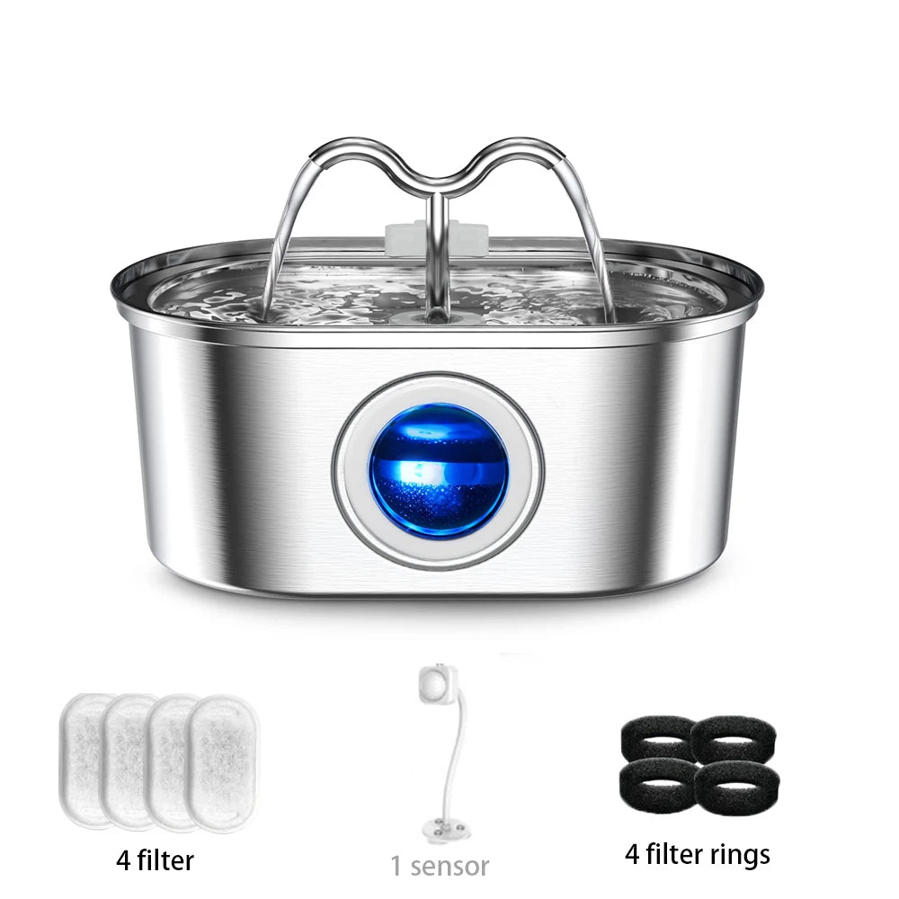 Stainless Steel Cat Or Dog Water Fountain – Hydration with a Splash of Fun!