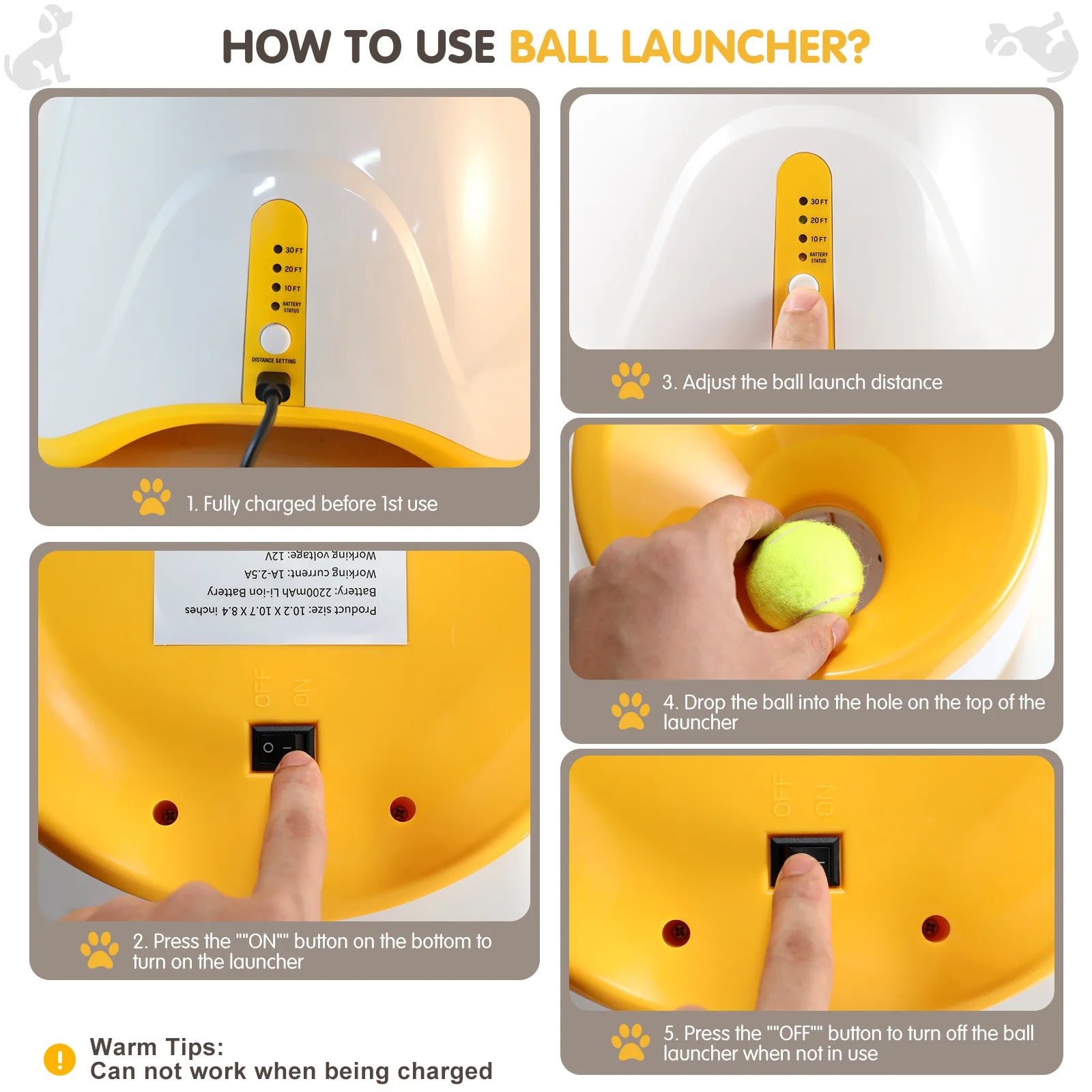 Dog Ball Throwing Launcher Automatic Dog Chase Toy Tennis Ball Throwing Machine With 3 balls Pet Interactive Toy, USB Charging