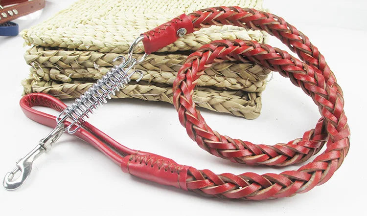 Heavy Duty Leather Dog Leash with Shock Absorption