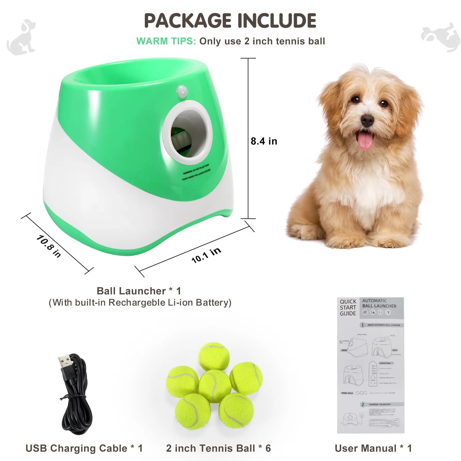 Dog Ball Throwing Launcher Automatic Dog Chase Toy Tennis Ball Throwing Machine With 3 balls Pet Interactive Toy, USB Charging